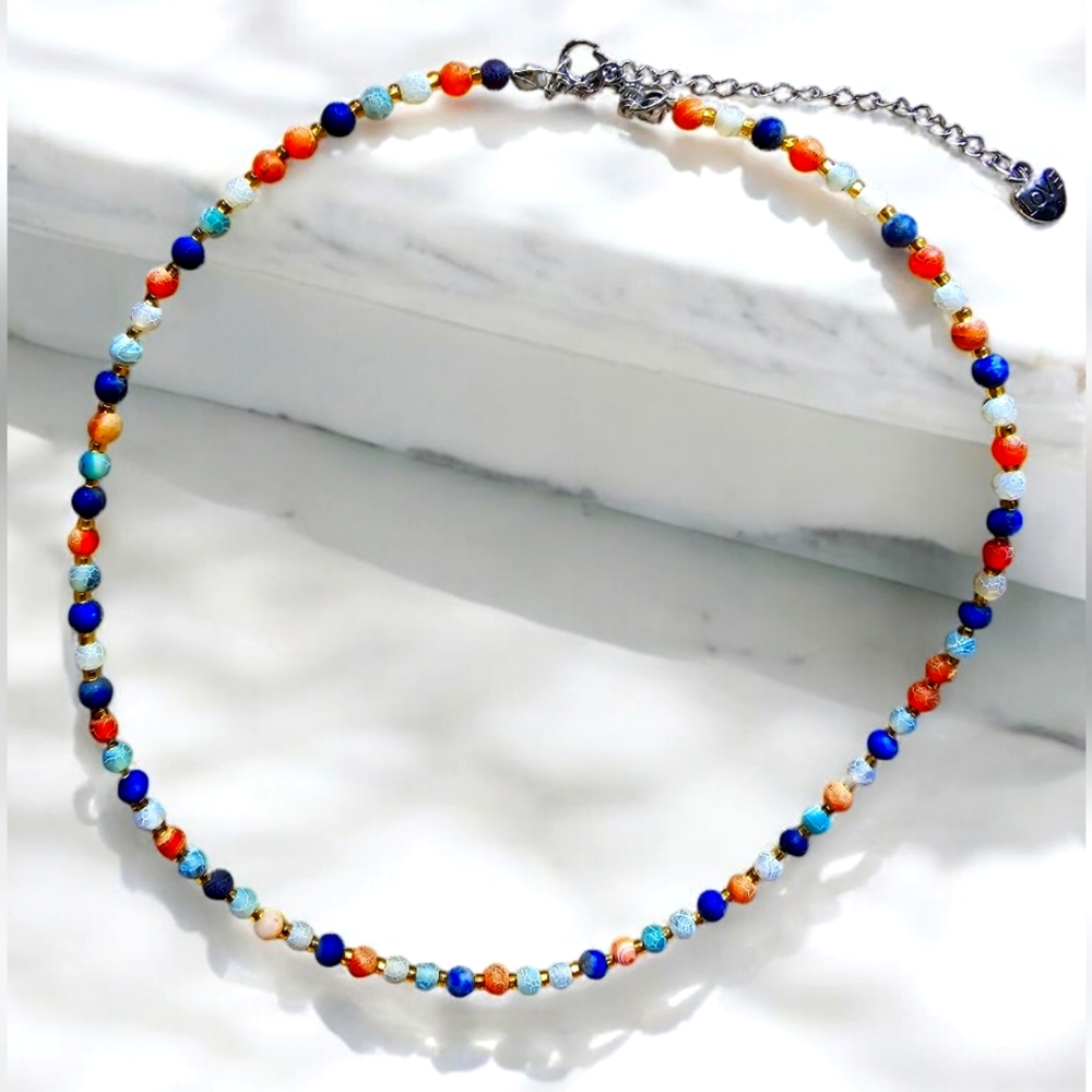 Multicolored Adjustable Gemstone Choker, Colorful Gemstone Mix Necklace